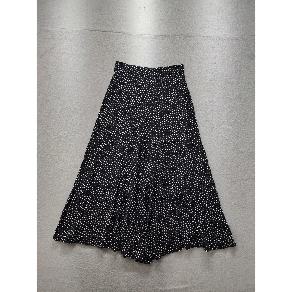 MNG Mango Black White Seed Print Midi Skirt Womens XXS High Waist A-Line Flowy